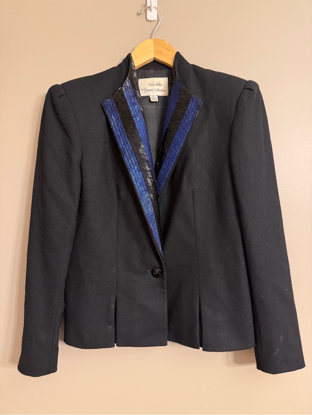 Vintage 80s Nolan Miller Dynasty Collection Wool Beaded Blazer Jacket Sz 6 Black